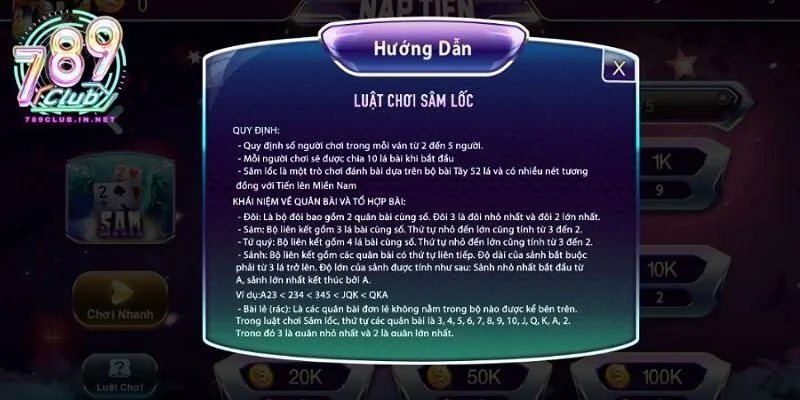 Luật chơi sâm cơ bản tại 789club